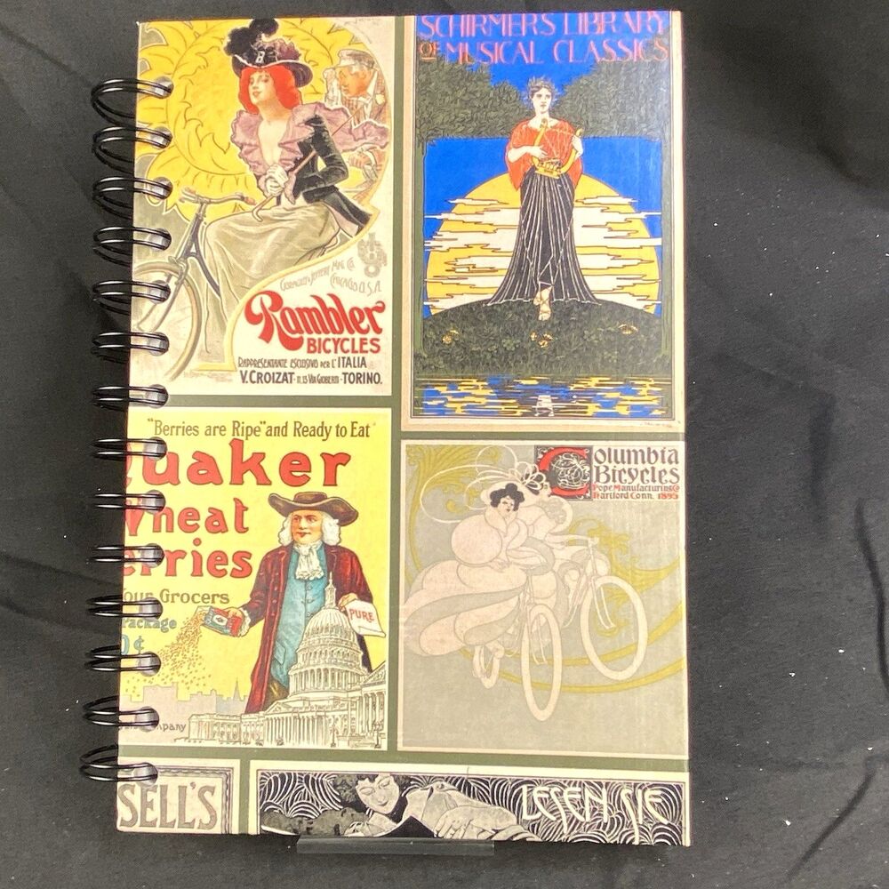 Journal Unique Vintage Ads Design Handmade Upcycle Spiral Notebook Retro